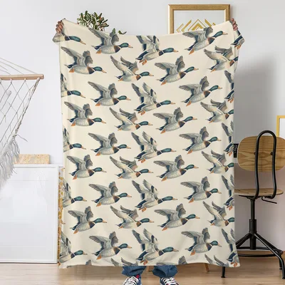 Cream Background Flying Mallard Ducks Blanket for Nature Lovers