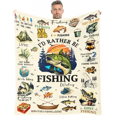 Fishing Lover Print Blanket featuring I'd Rather Be Fishing text
