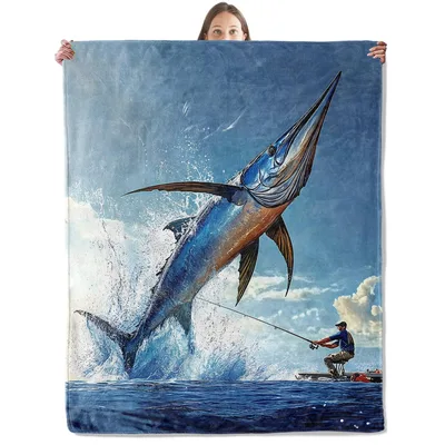 Marlin Fishing Big Game Blanket: Big Game Fish Jumping Throw