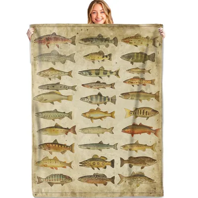 Vintage Freshwater Fish Illustration Blanket