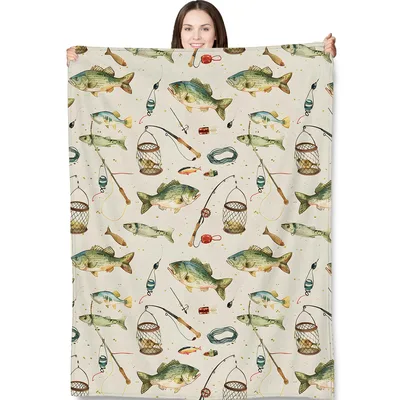 Fishing Bass Pattern Blanket featuring realistic largemouth bass