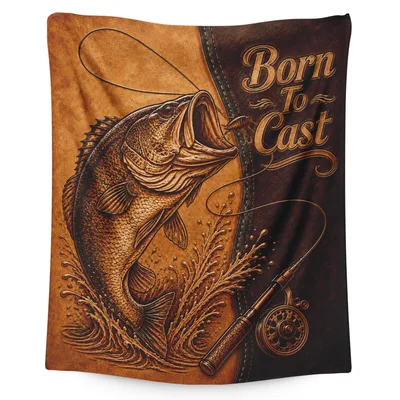 Bass Fishing Leather Blanket Born To Cast Design for Anglers