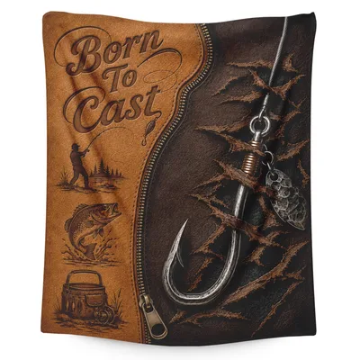 Fishing Hook Angler Blanket: Born To Cast Design for Fishing Lovers