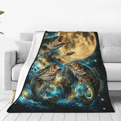 Bass Fishing Moon Galaxy Blanket: Cosmic Largemouth Bass Design