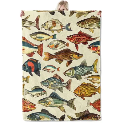 Vintage Fish Illustration Pattern Blanket