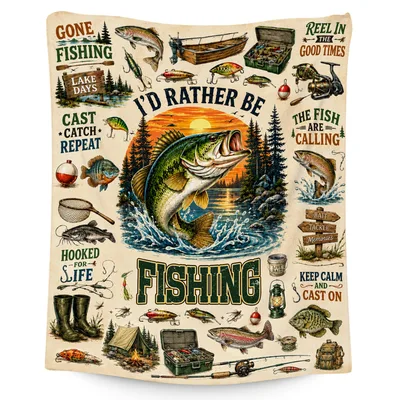 Gone Fishing Lake Days Blanket: A Bass Fishing Collage Design