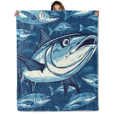 Tuna Fish Pattern Blanket: A Bold Blue School of Fish Design