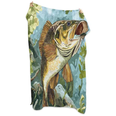 Largemouth Bass Underwater Scene Blanket: A Detailed Fish Illustration