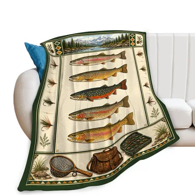 Trout Fishing Vintage Blanket: A Classic Fly-Fishing Illustration