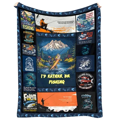 Fishing Fish Lake Blanket: I'd Rather Be Fishing Collage Design