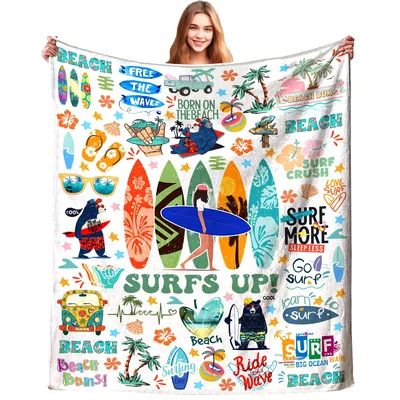 Surfing Beach Surfboards Blanket: A Collage of Waves and Boards