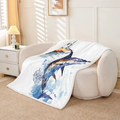 Marlin Swordfish Print Blanket: Watercolor Fishing Art for Anglers