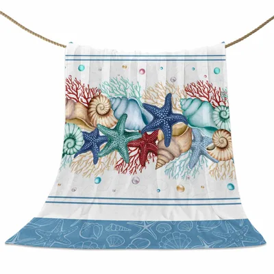 Coastal Seashell Starfish Pattern Blanket: Ocean Life Throw