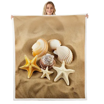 Seashells and Starfish on Sand Blanket: Coastal Decor for Your Couch
