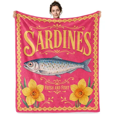 Sardines Fish Vintage Daffodils Blanket: A Whimsical Seafood Throw