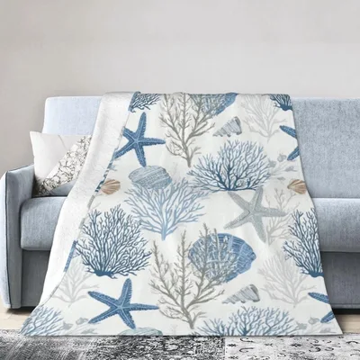 Starfish and Coral Pattern Blanket: Coastal Seashell Design