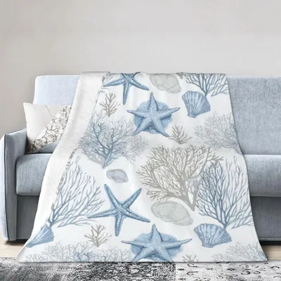 Starfish Seashell Coral Beach Blanket