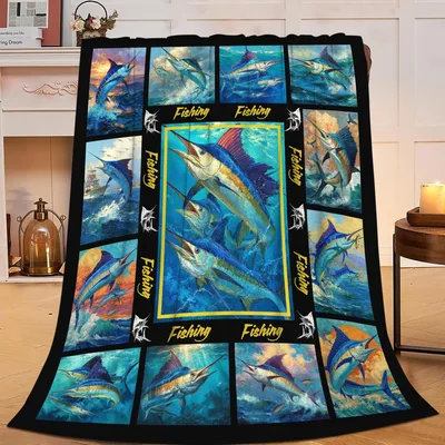Fishing Marlin Fish Collage Blanket for Anglers Who Love the Ocean