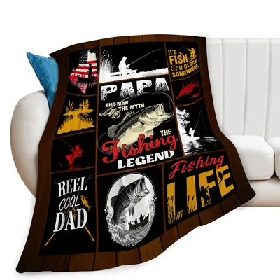 Papa the Fishing Legend Blanket featuring 'Reel Cool Dad'