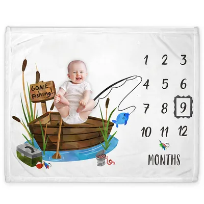 Fishing Baby Milestone Design Blanket: Gone Fishing Monthly Tracker