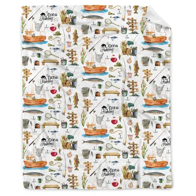 Fishing Pattern with Fish and Lures Blanket for Anglers