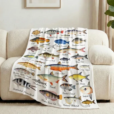 Fish Species Chart Pattern Blanket for Anglers and Nature Lovers