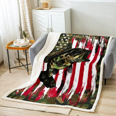 Camo Pike Fish American Blanket for Anglers and Outdoor Lovers