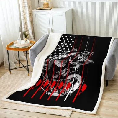 American Flag Big Pike Blanket: Patriotic Fishing Art for Anglers
