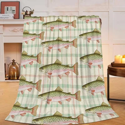 Trout Fish Pattern Plaid Blanket: Cozy Fishing Themed Throw
