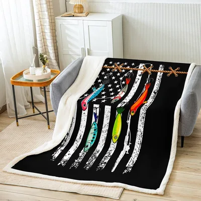 Stars and Stripes Fishing Blanket: Lures on Distressed Flag