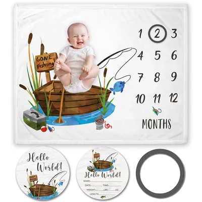 Gone Fishing Baby Milestone Blanket for Angler Parents