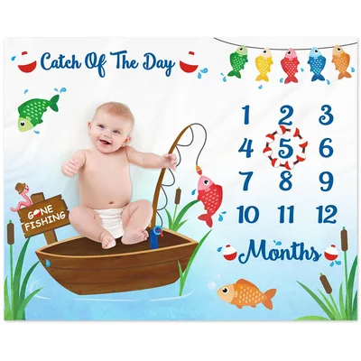 Gone Fishing Baby Monthly Blanket Catch of the Day Photo Prop