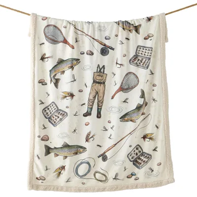 Fishing Gear Pattern Blanket: A Fly Fishing Themed Throw for Anglers