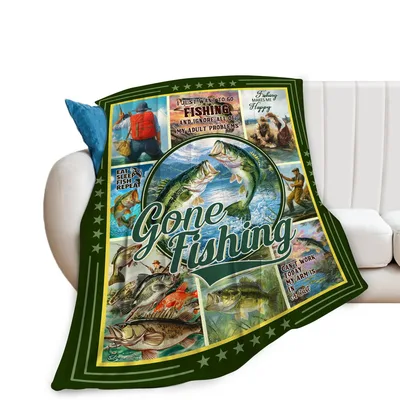 Gone Fishing Vintage Collage Blanket for Anglers Who Love Bass