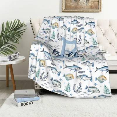 Fish and Fishing Gear Blanket with Bella Name