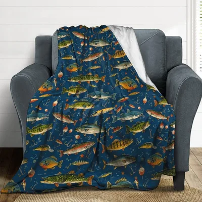 Vintage Fish Pattern Blanket: Retro Angler Art for Cozy Days