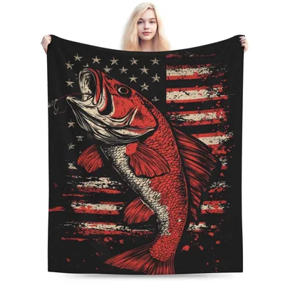 Largemouth Bass American Flag Blanket: Patriotic Fishing Throw