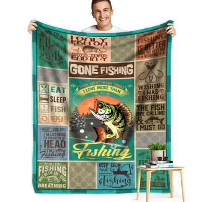 Gone Fishing Patchwork Quotes Blanket for Anglers