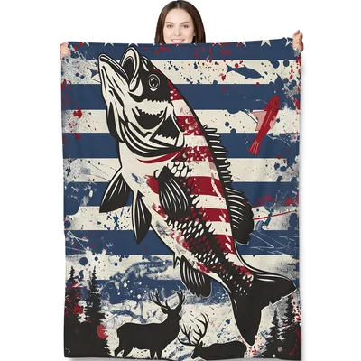 Patriotic Striped Bass Fishing Blanket: American Flag Design