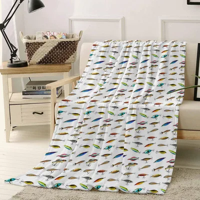 Colorful Fishing Hook Pattern Blanket for Anglers