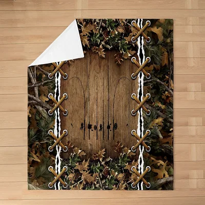 Camo Fishing Rod Rustic Blanket: Camo Frame with Rods