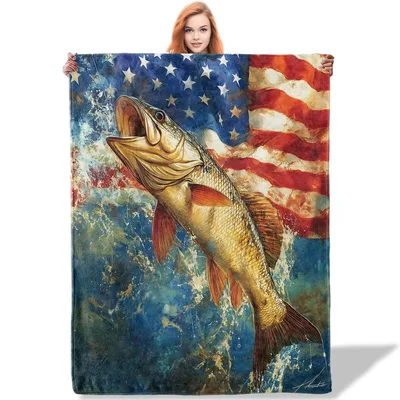American Flag Fishing Bass Blanket: Patriotic Largemouth Design