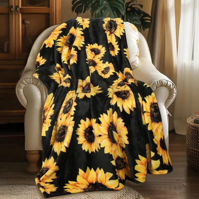 Floral Sunflower Blanket featuring a bold yellow floral print