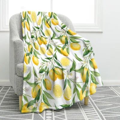 Lemon Print Blanket: Bright Citrus Floral Pattern for Home