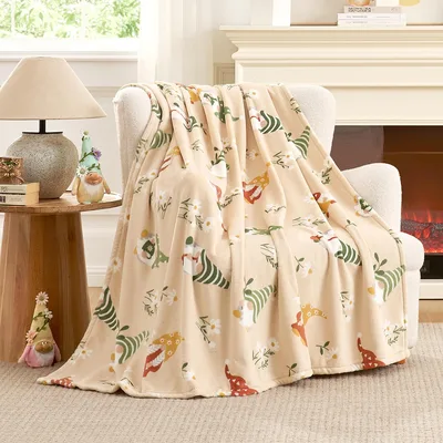 Gnome Garden Blanket: Cozy Spring Floral Design for Nature Lovers