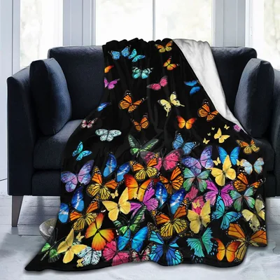 Monarch Butterfly Blanket: Vibrant Colorful Insect Pattern on Black