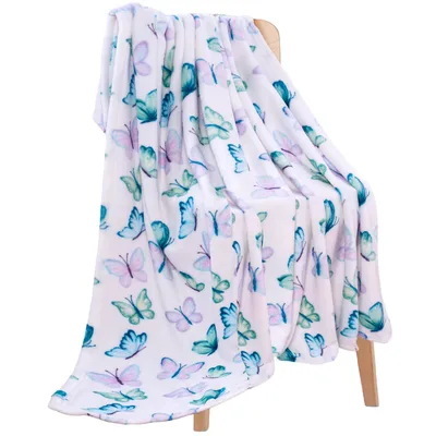 Pastel Butterfly Blanket: Soft Fleece Throw with Watercolor Wings
