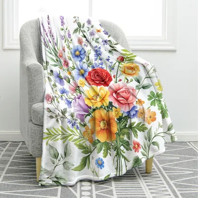 Wildflower Bouquet Blanket: Watercolor Floral Throw for Garden Lovers