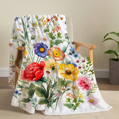 Watercolor Flower Blanket: Vintage Wildflowers and Butterflies Design