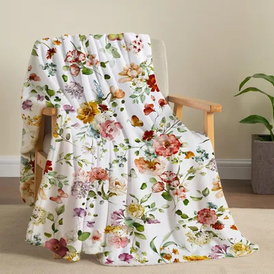 Watercolor Flowers Blanket Botanical Print for Nature Lovers